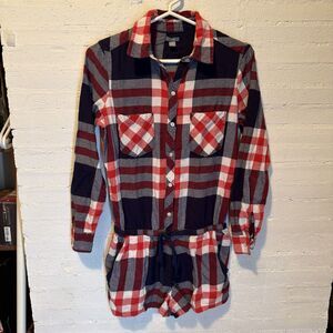 Western Festival Aerie Flannel Long Sleeve Shorts Romper Pockets S